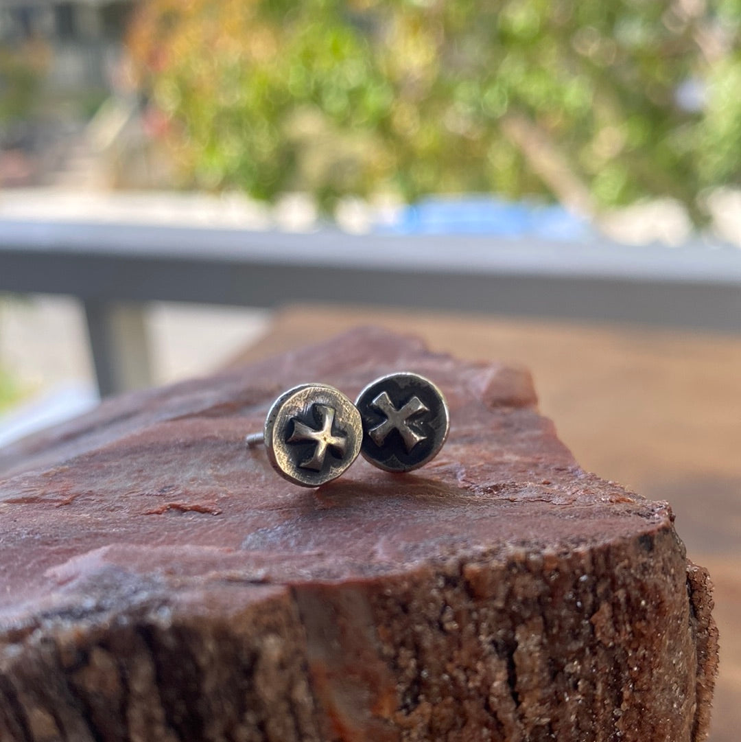 Hand Forged Cross Earring Studs