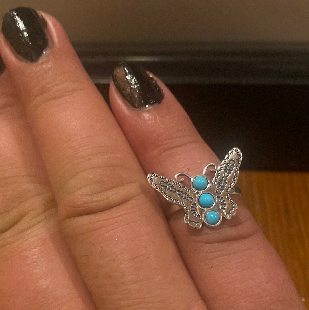 Sterling Stamped Butterfly with Kingman Turquoise