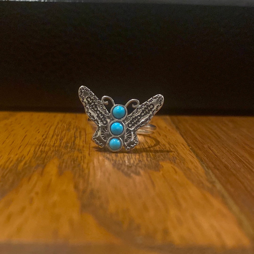 Sterling Stamped Butterfly with Kingman Turquoise