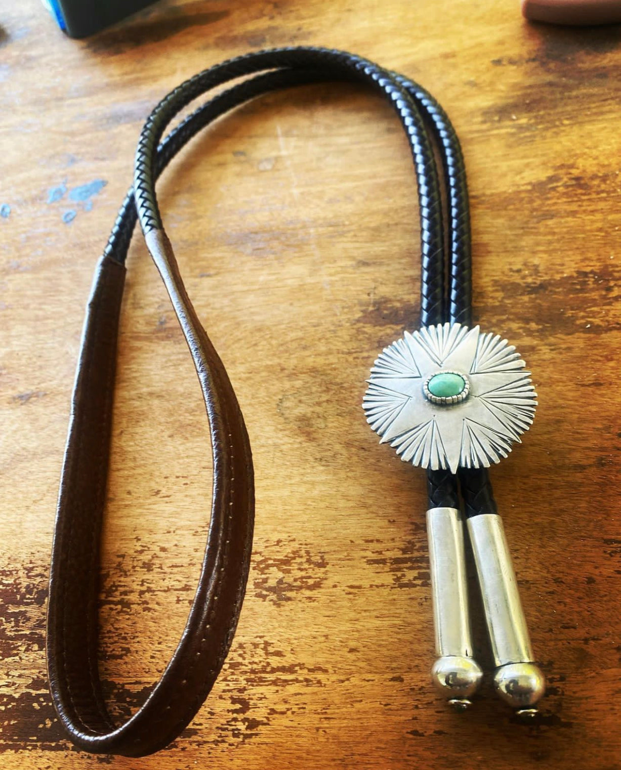 Bolo Tie - Sonoran Gold Turquoise and Jade Tips