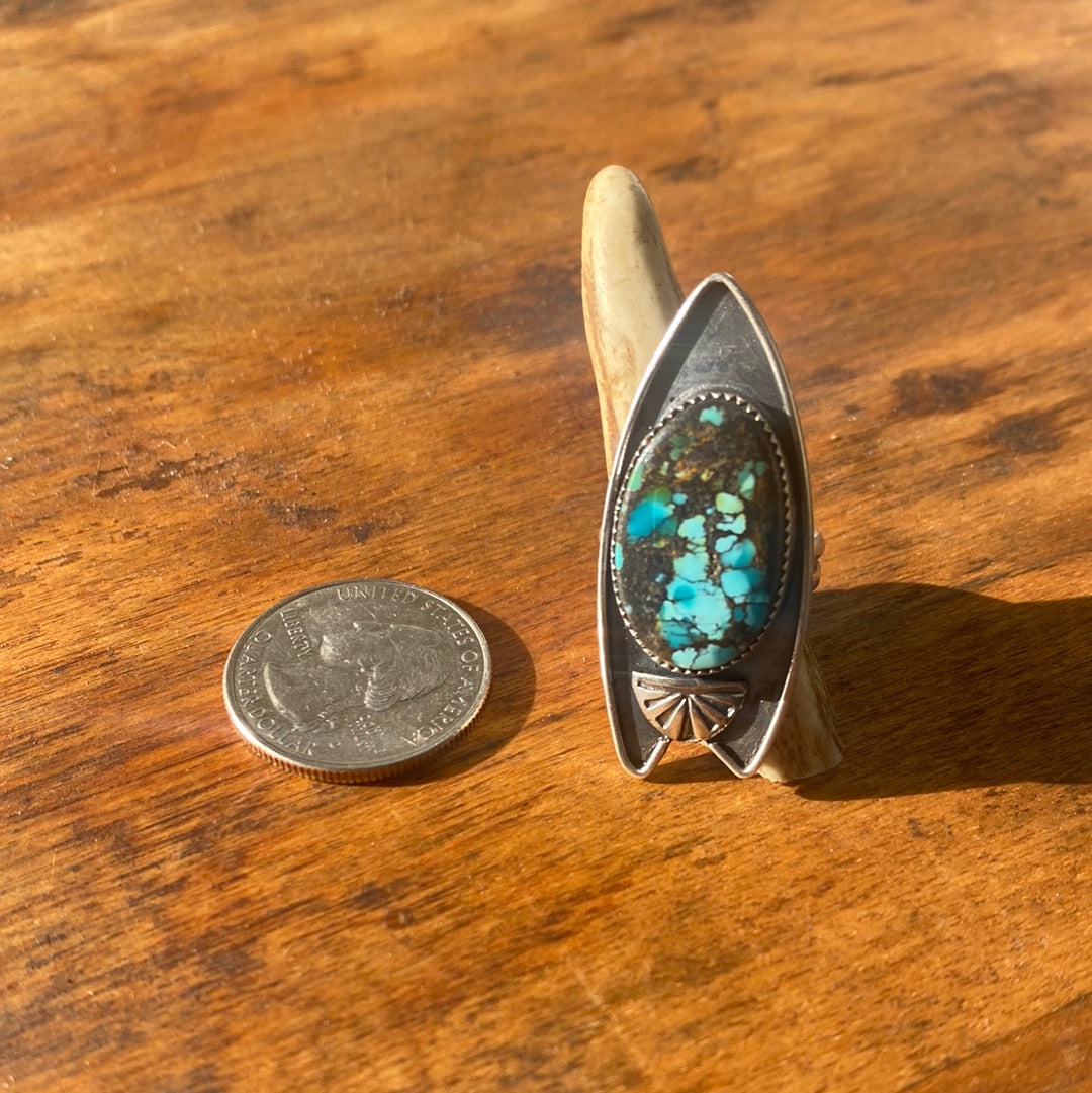 Rao Canyon Spiderweb Turquoise Cocktail Ring. Sterling Silver