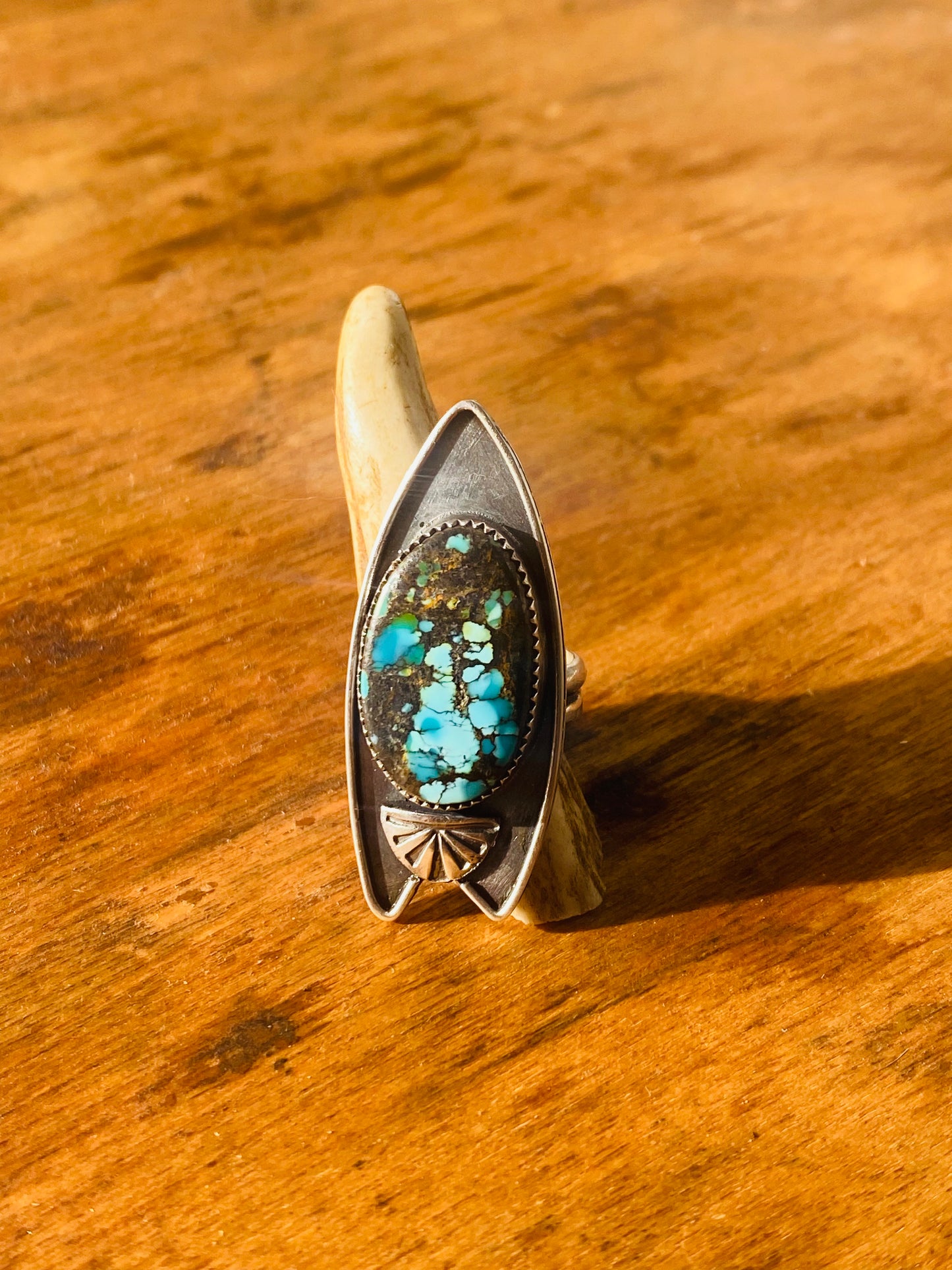 Rao Canyon Spiderweb Turquoise Cocktail Ring. Sterling Silver