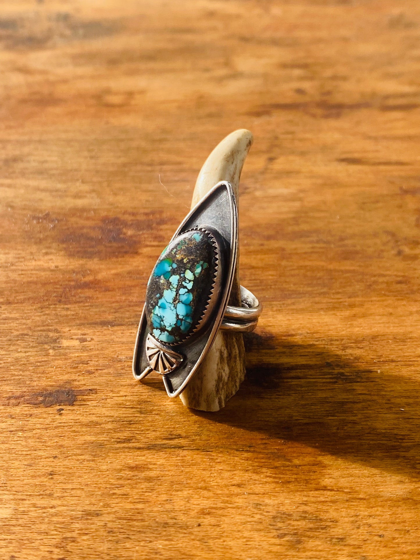 Rao Canyon Spiderweb Turquoise Cocktail Ring. Sterling Silver